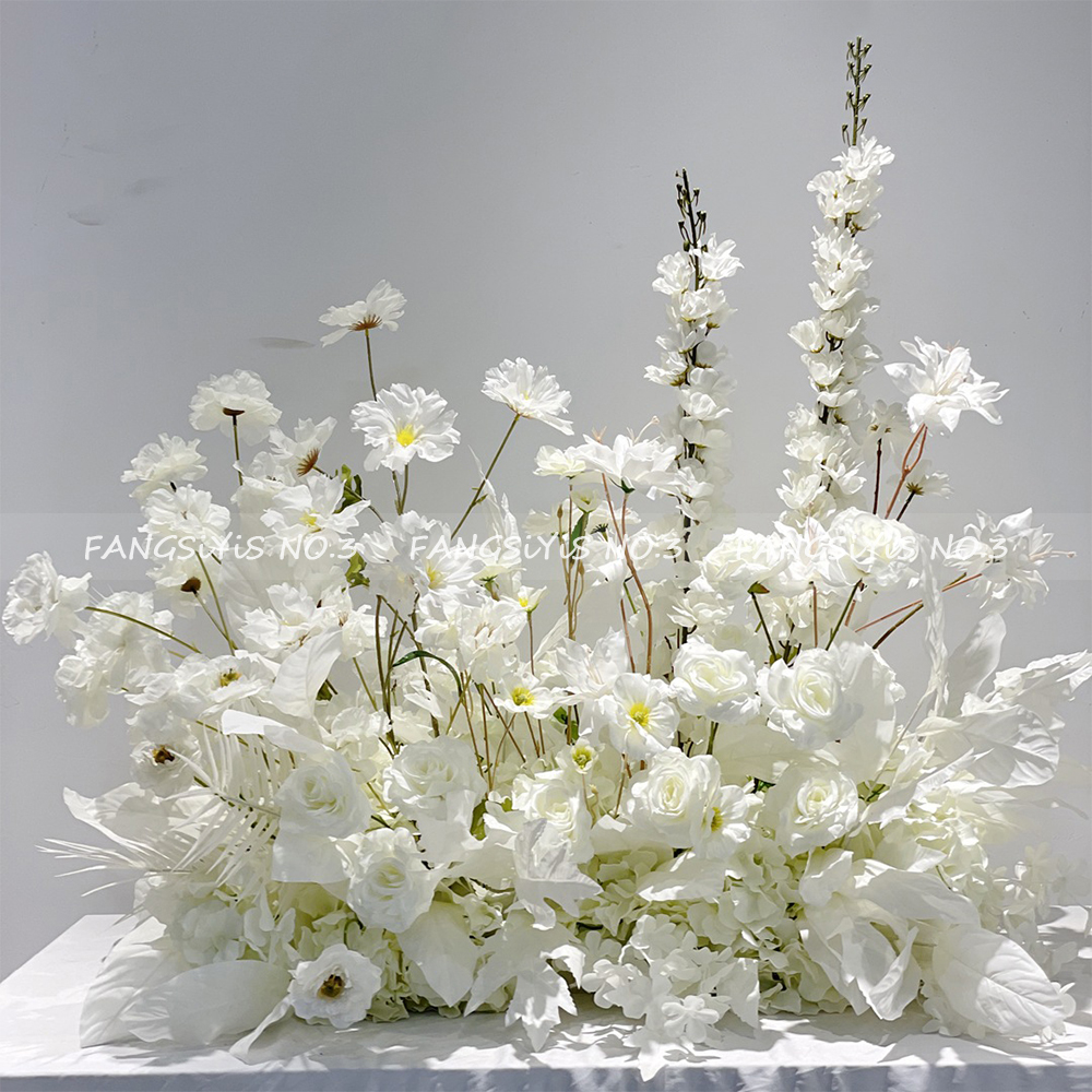 Flower Wall Panel - 100/50CM Artificial White Rose Hydrangea Flower