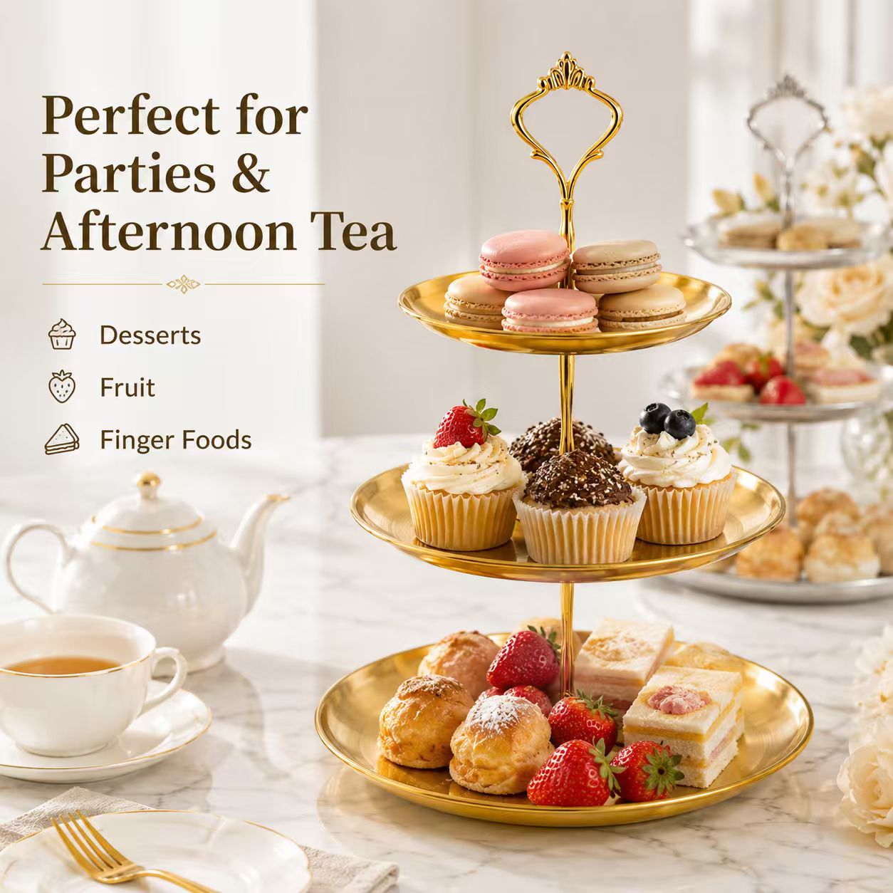 Cupcake Stand Tier - Luxury 3-Tier Gold Cake Stand Dessert