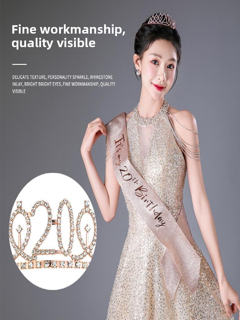 Champagne Gold Sparkle Crown S - Birthday Sash Glitter reseña y precio