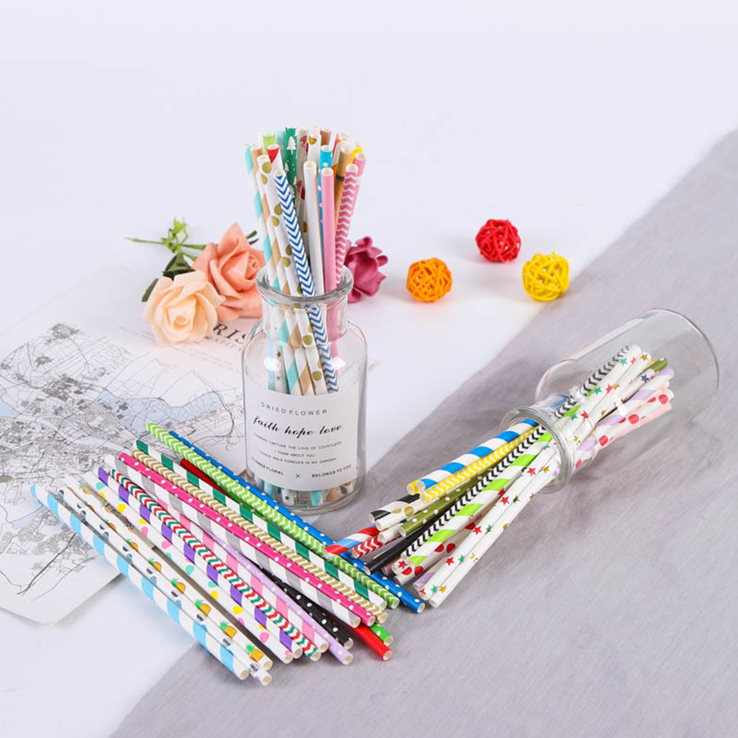 25 Pcs Colorful Disposable Pap - Paper Straw Color reseña y precio