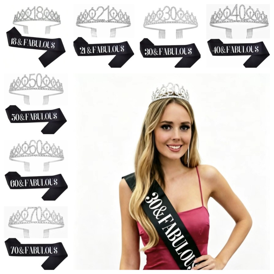 Glitter Silvery Birthday Tiara - Birthday Sash Glitter reseña y precio