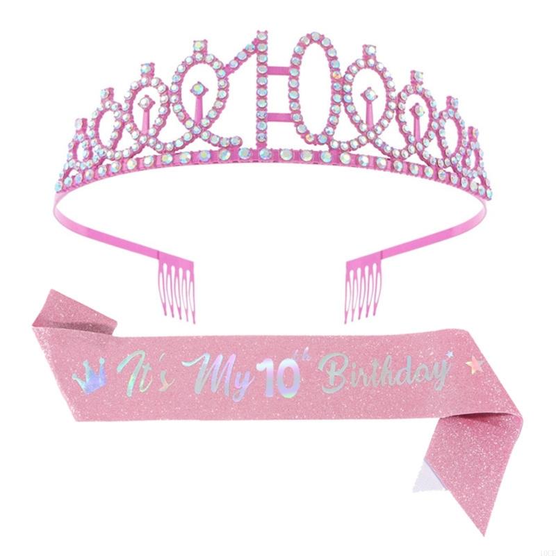 Glittering Pink Birthday Tiara - Birthday Sash Glitter reseña y precio