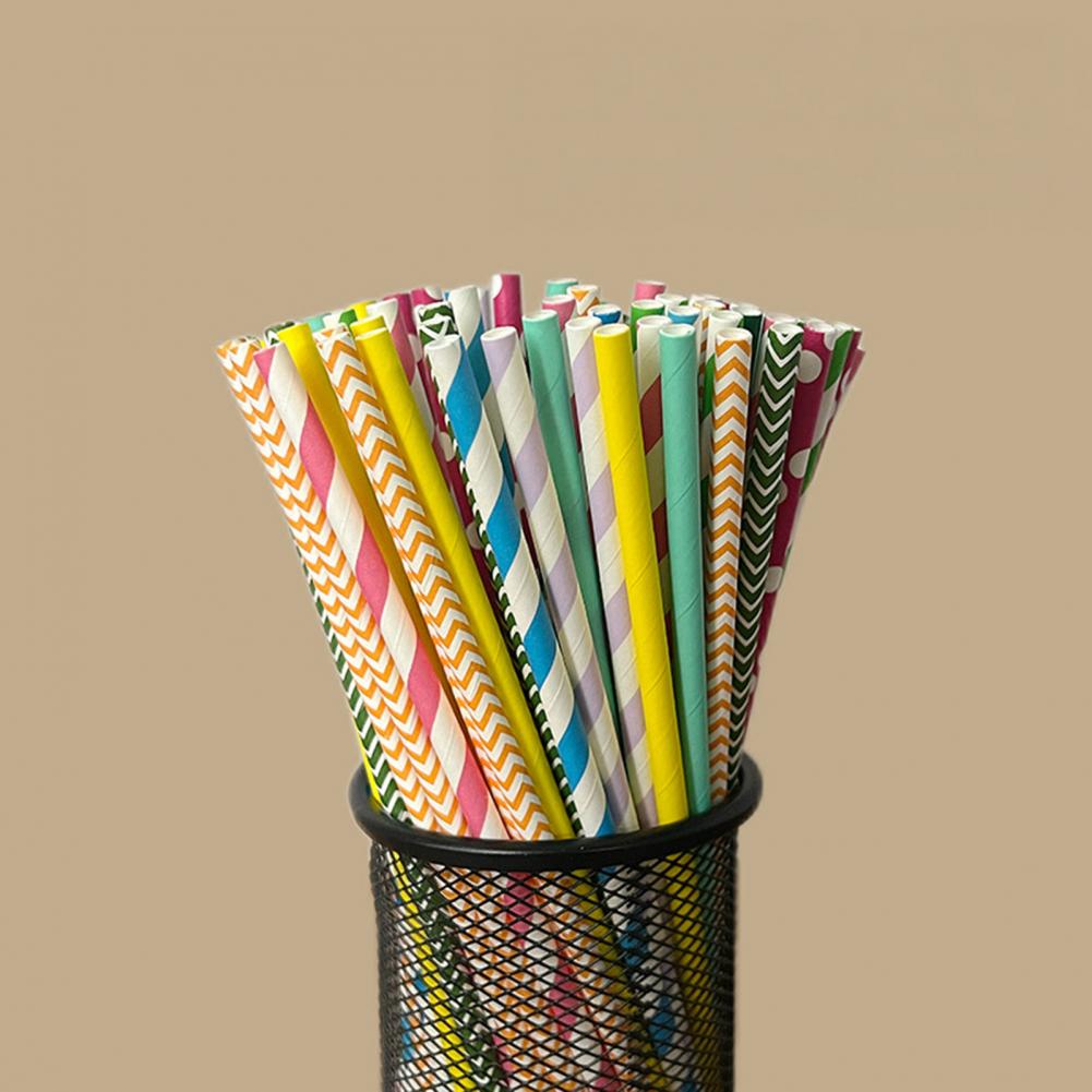 100Pcs Colorful Striped Print  - Paper Straw Color reseña y precio