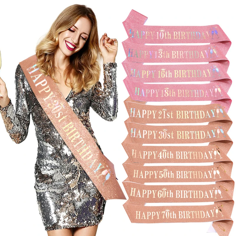 Happy 10th 13th 16th 21st 30th - Birthday Sash Glitter reseña y precio