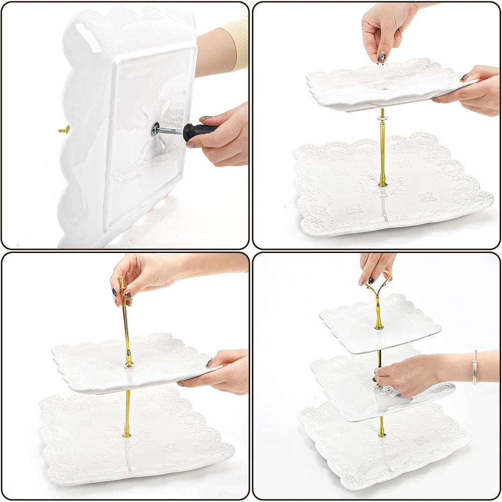 2 Pack 3-Tier White Ceramic Em - Cupcake Stand Tier reseña y precio