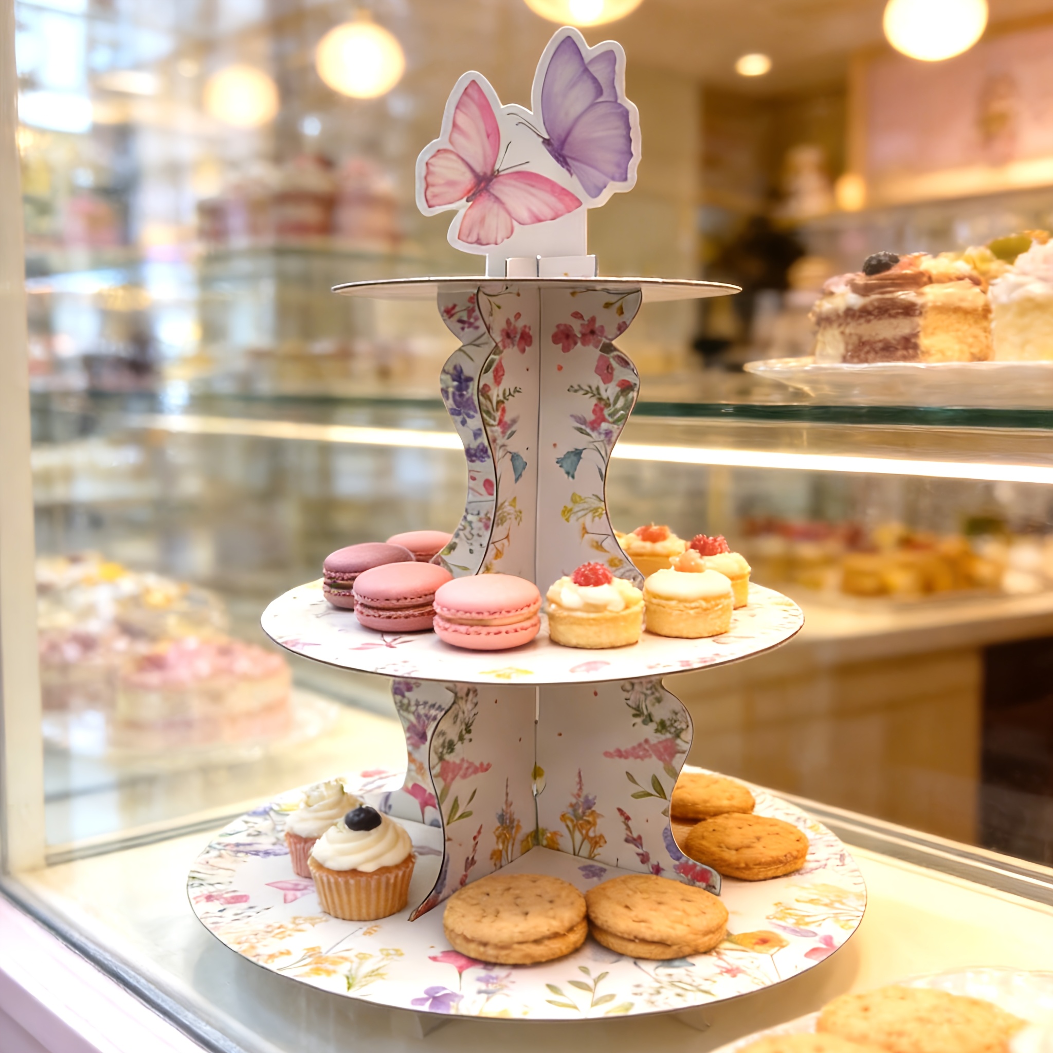 3-Tier Wildflower Butterfly Ca - Cupcake Stand Tier reseña y precio