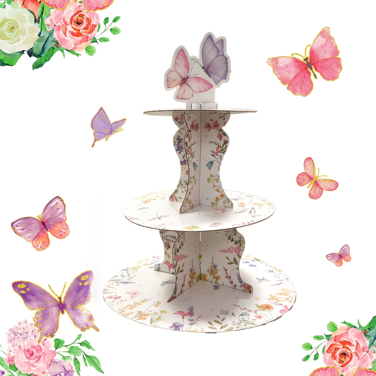 3-Tier Wildflower Butterfly Ca - Cupcake Stand Tier reseña y precio