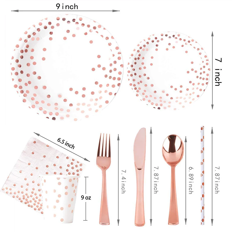 Rose Gold Party Tableware Kit  - Paper Straw Color reseña y precio