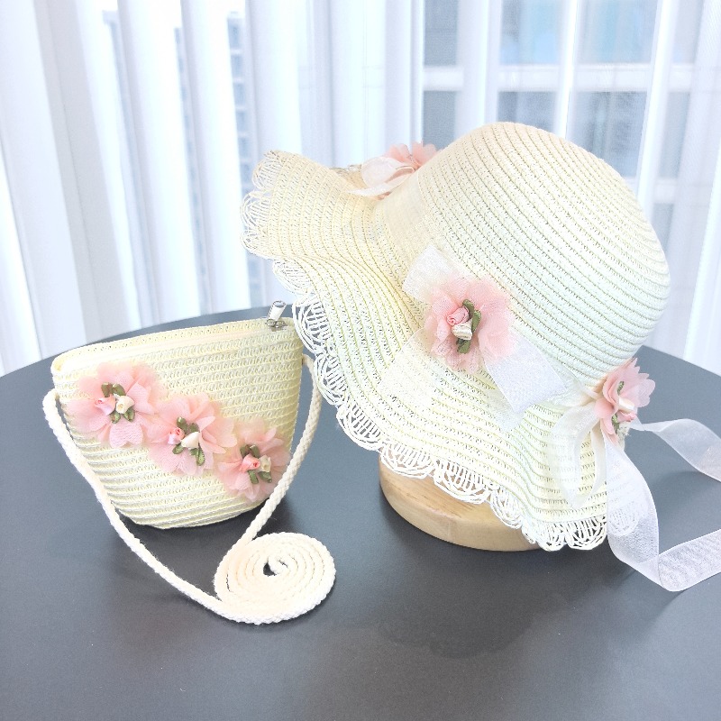 Girls 2pcs Straw Hat Solid Col - Paper Straw Color reseña y precio