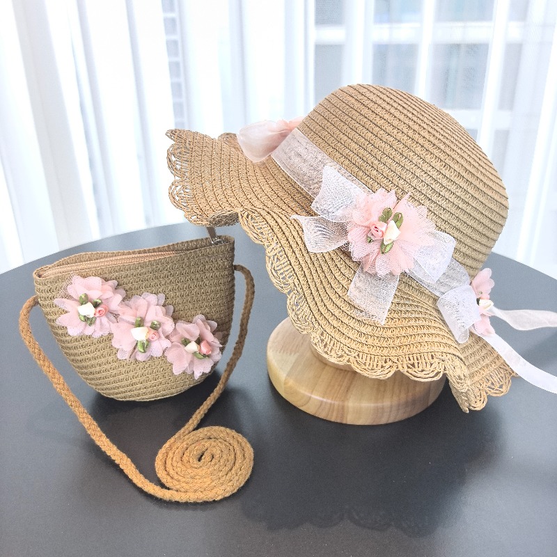 Girls 2pcs Straw Hat Solid Col - Paper Straw Color reseña y precio