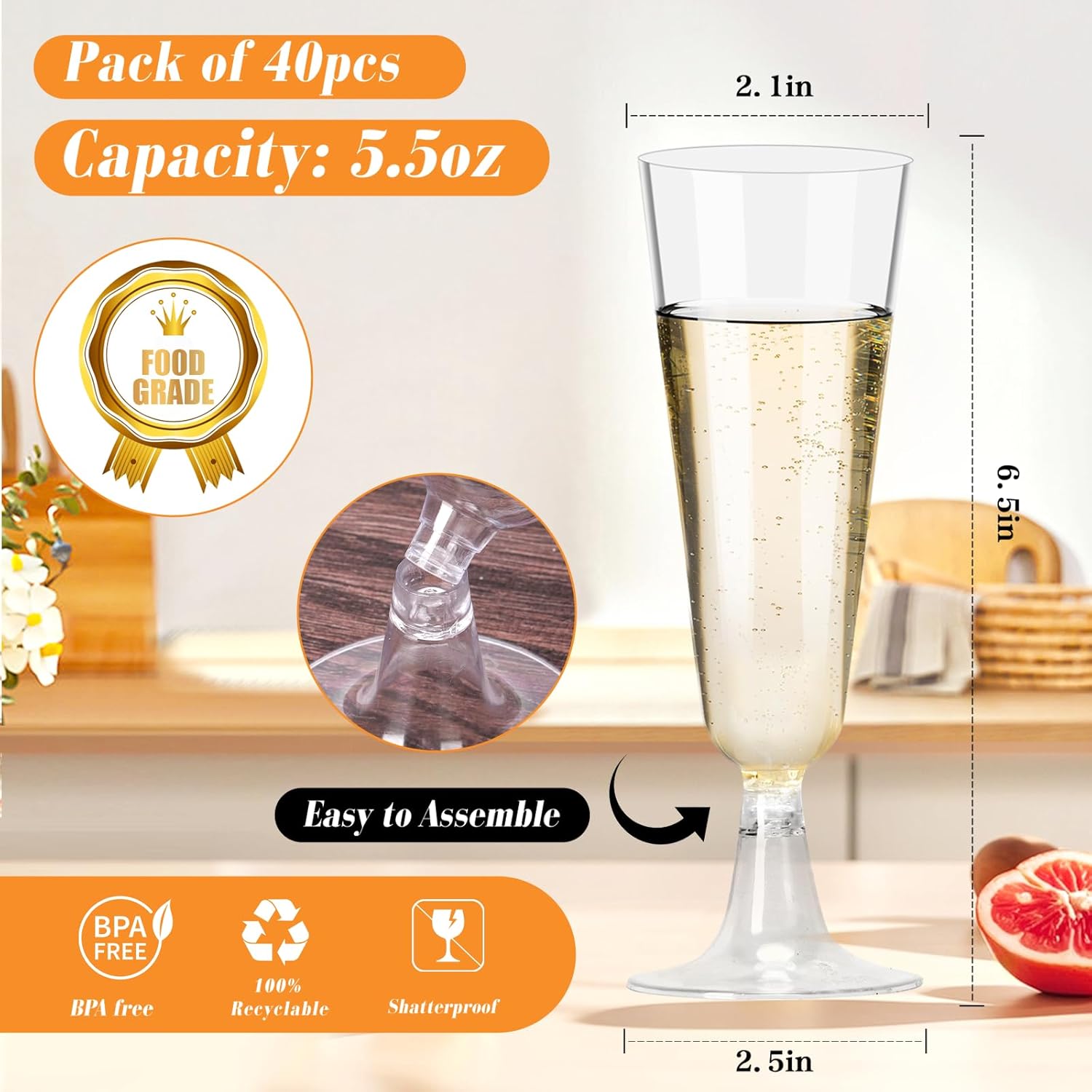 Plastic Champagne Flutes 40 Pa - Eve Party reseña y precio
